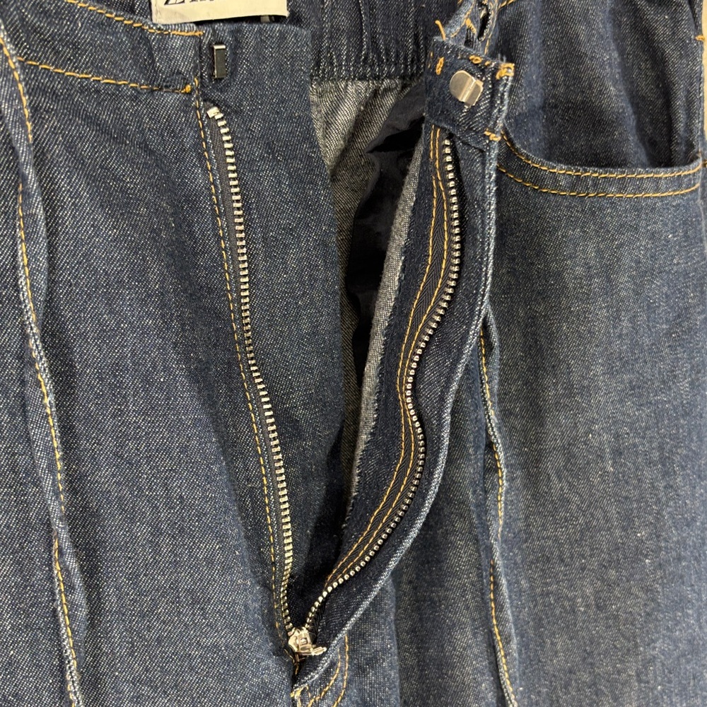 Zara Dark Denim Elastic Waist Wide Leg Light Weight Jeans Size 10 - Picture 4 of 9